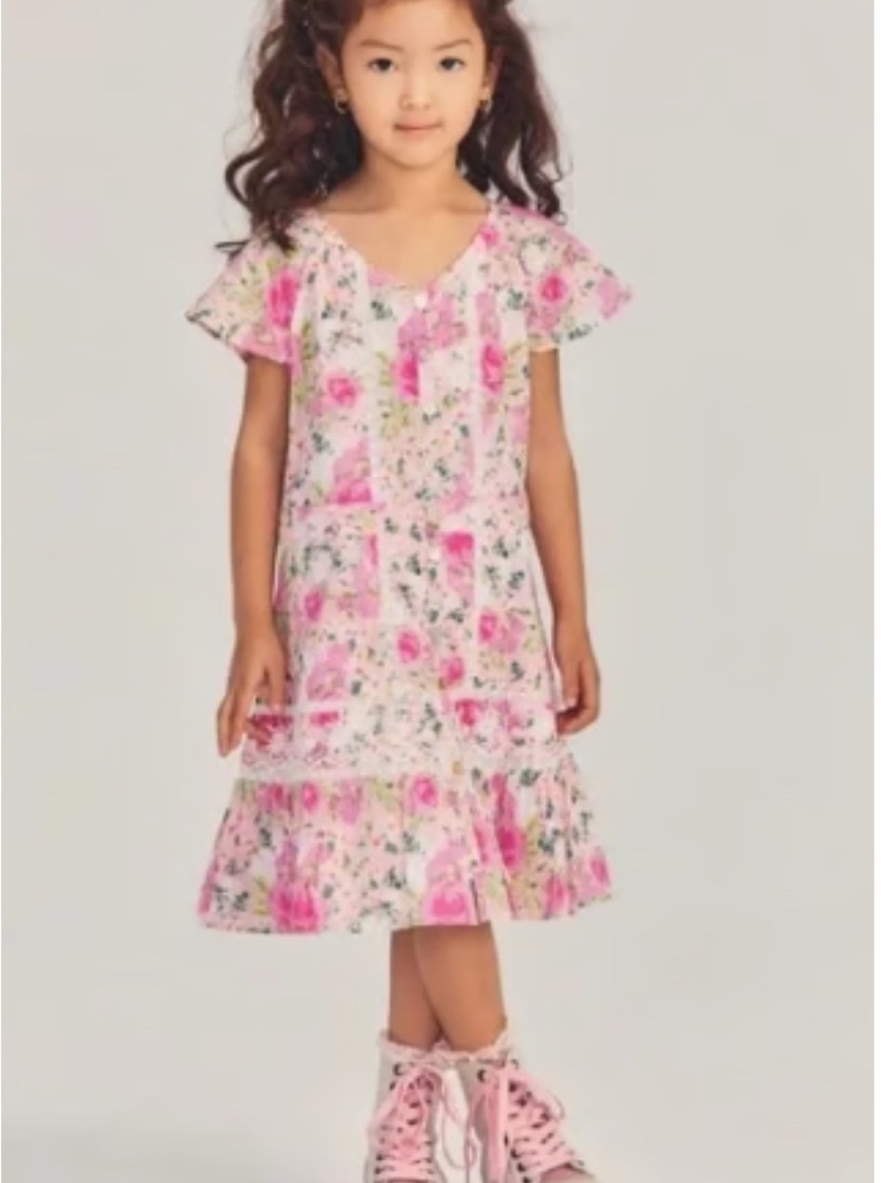 LoveShackFancy Pink Floral Tiered Girls Dress